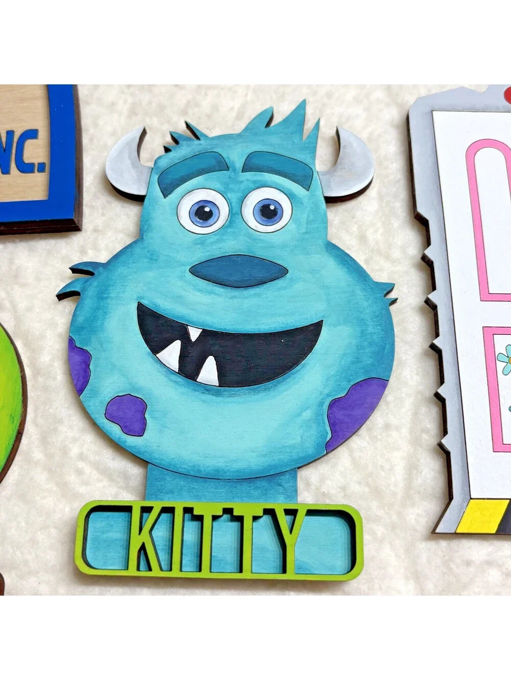lot of 6 Pcs Monsters Inc Tiered Tray Decor Set Wooden Signs - hand painted OOAK